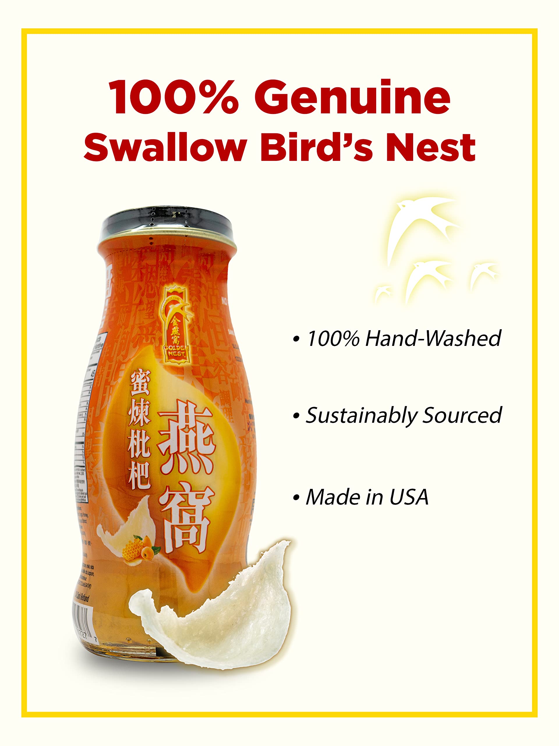 Golden Nest Premium Bird Nest Drink, Swallow Bird Nest 100% Natural - Made in USA, (??) 12 bottles x 240 ml (8oz) (Loquat and Ho